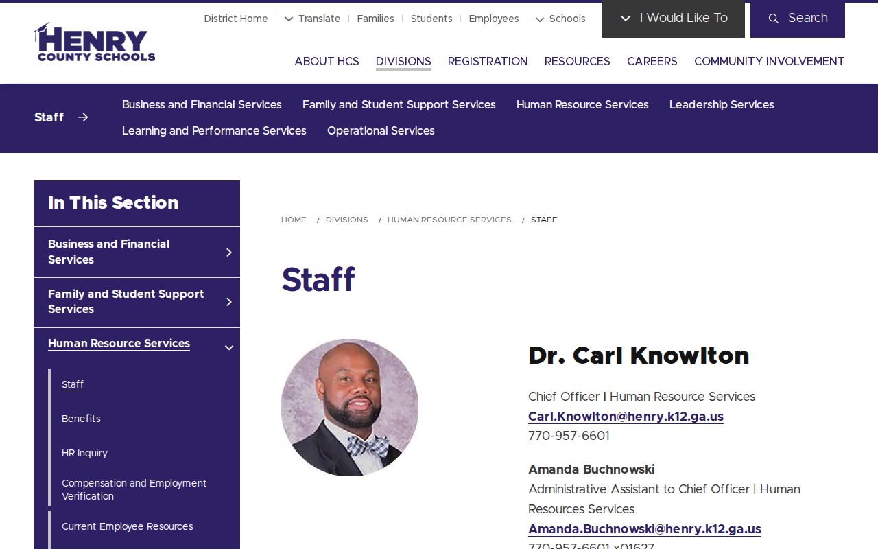 McDonough people directories on the Henry County Schools staff page